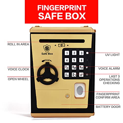 LIKE Toy Piggy Bank Safe Box Fingerprint ATM Bank ATM Machine Money Coin Savings Bank for Kids (Golden) - Image 4