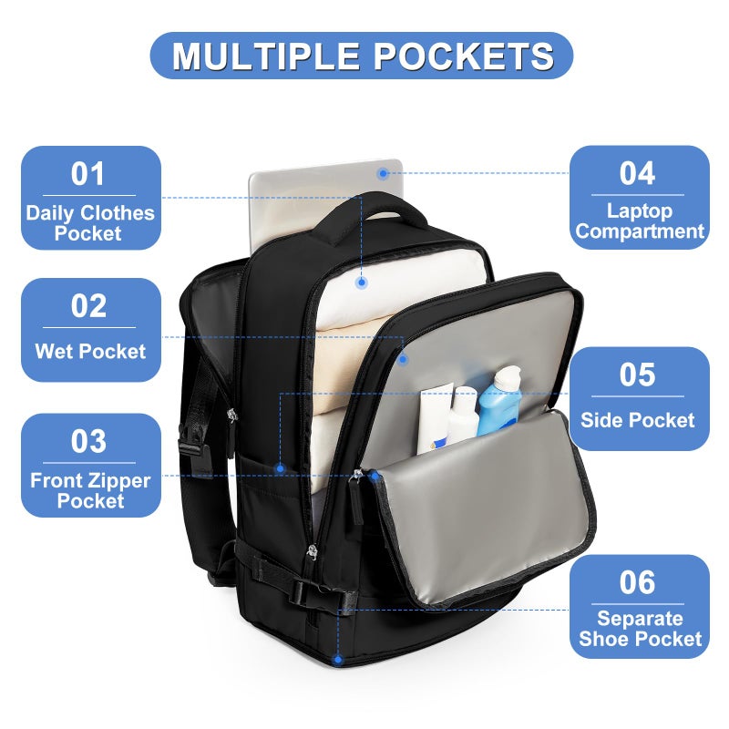 coofay Travel Backpack For Women Airline Approved Carry On Backpack Flight Approved Waterproof Sports Luggage Backpack Casual Daypack Small Hiking Backpack Black Backpack - Image 4