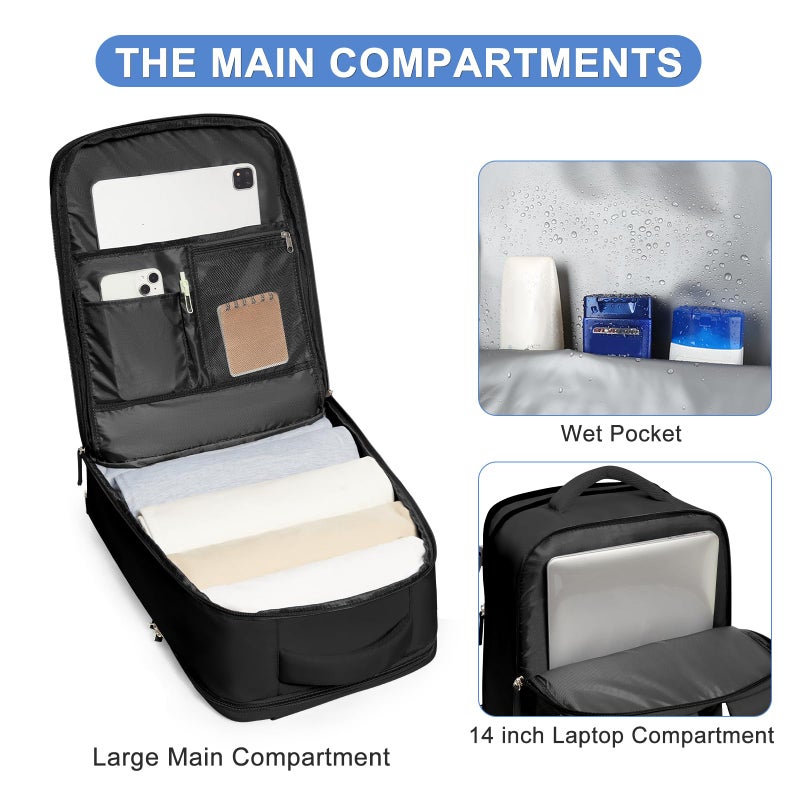 coofay Travel Backpack For Women Airline Approved Carry On Backpack Flight Approved Waterproof Sports Luggage Backpack Casual Daypack Small Hiking Backpack Black Backpack - Image 5