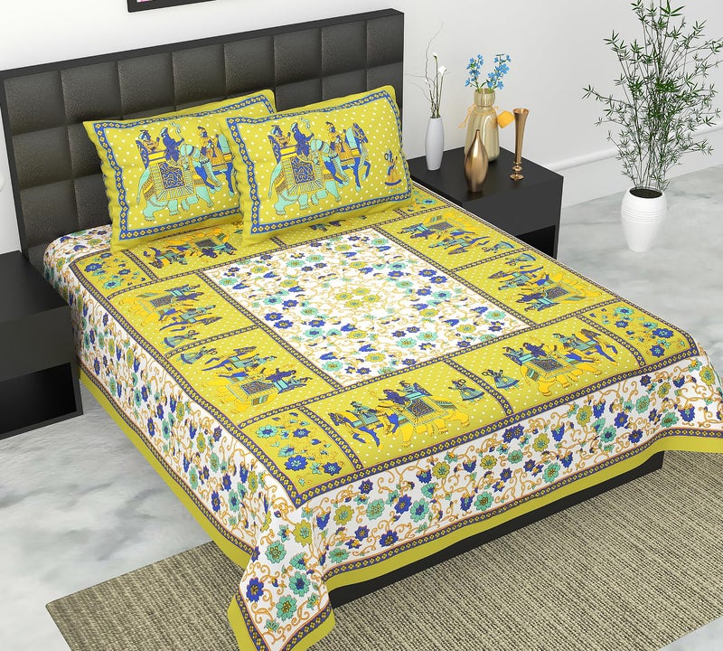 JAIPUR PRINTS 100 Cotton Rajasthani Traditional Jaipuri Queen Size Double Bedsheet with 2 Pillow Covers Queen64