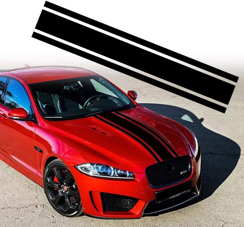 Leasinder 49"x 8.7" Car Hood Sticker Auto Racing Stripes Body Side Decal Hood Stripe Decal Vinyl Modified Decoration Accessories for Vehicles (A Black) - Image 1