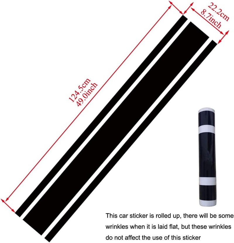 Leasinder 49"x 8.7" Car Hood Sticker Auto Racing Stripes Body Side Decal Hood Stripe Decal Vinyl Modified Decoration Accessories for Vehicles (A Black) - Image 2