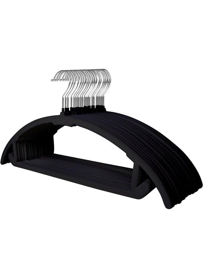 ManGotree 17.6'' Velvet Clothes Hangers, Non-Slip Rounded Felt Hangers, Sturdy & Space-Saving Suit Hangers For Sweaters, Pants, Dresses, Skirts, Coats (Black, 50 Pack) - Image 1