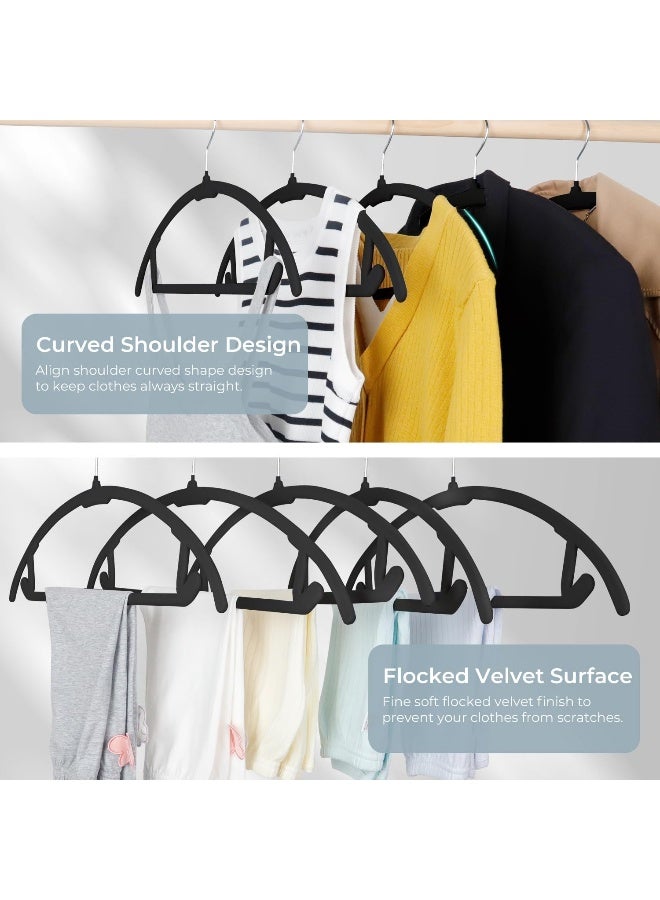 ManGotree 17.6'' Velvet Clothes Hangers, Non-Slip Rounded Felt Hangers, Sturdy & Space-Saving Suit Hangers For Sweaters, Pants, Dresses, Skirts, Coats (Black, 50 Pack) - Image 4