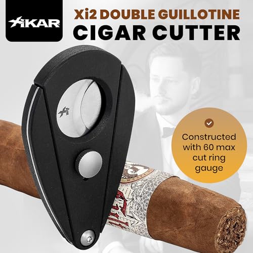 Xikar Xi2 Cigar Cutter - Precision Double Guillotine Cigar Snipper with 440 Stainless Steel Blades, Noir Finish | Rockwell C Rated 54 to 60 Ring Gauge Cigar Clipper - Ergonomic Teardrop Design - Image 2