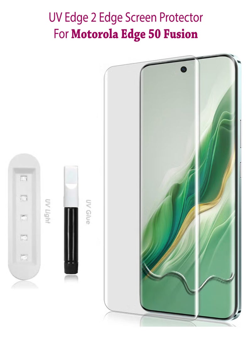 Motorola Edge 50 Fusion Premium Tempered Glass Design For Motorola Edge 50 Fusion Smartphone Advanced Border Less Full Edge To Edge UV Screen Protector And Easy Installation Kit