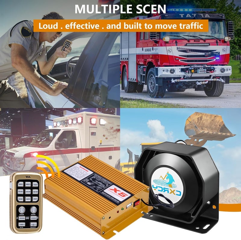 CXRCY 200W Loud PA System with Wireless Mic - 12V Emergency Siren Speaker with 18 Tones - Image 3