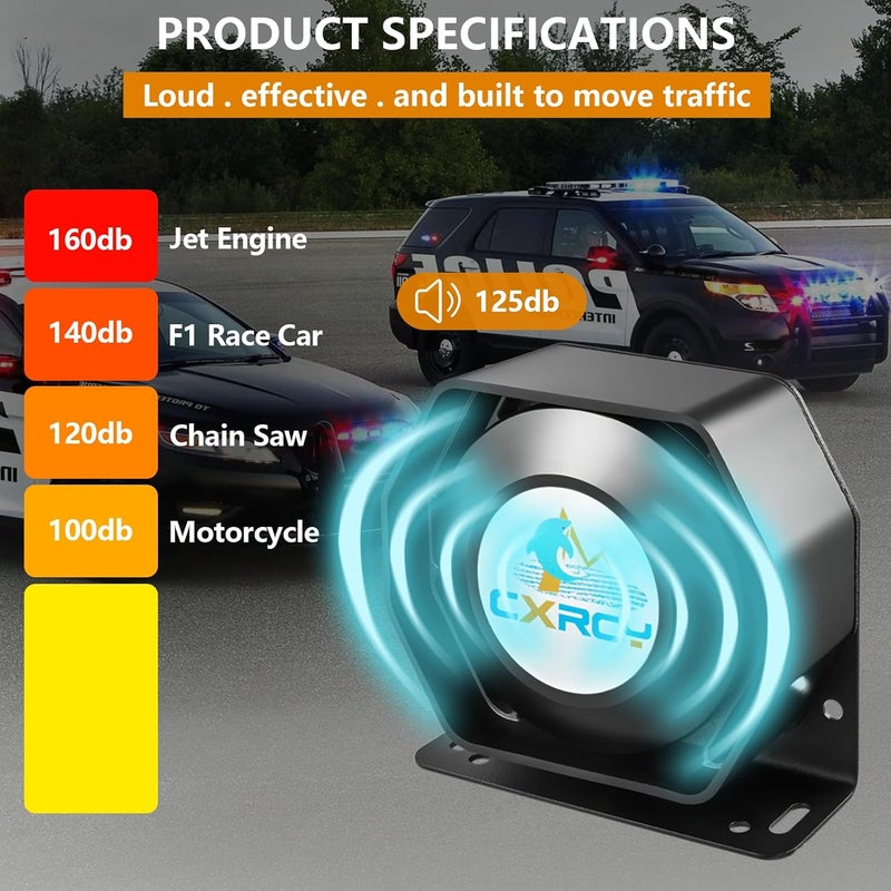 CXRCY 200W Loud PA System with Wireless Mic - 12V Emergency Siren Speaker with 18 Tones - Image 2