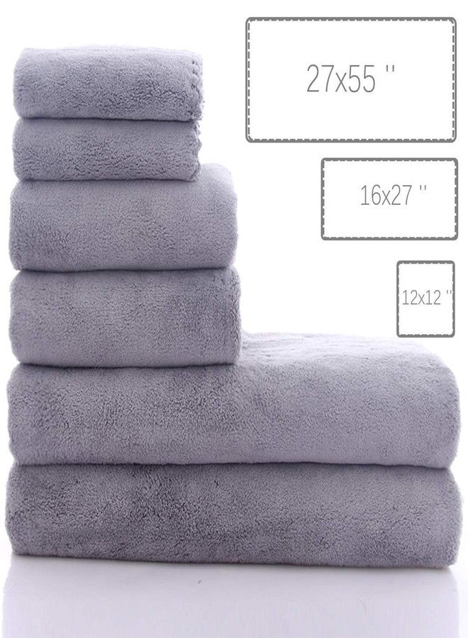 MOONQUEEN Ultra Soft Towel Set - Quick Drying - 2 Bath Towels 2 Hand Towels 2 Washcloths - Microfiber Coral Velvet Highly Absorbent Towel for Fitness, Bathroom, Sports, Yoga, Travel-Grey 6 Pcs - Image 5