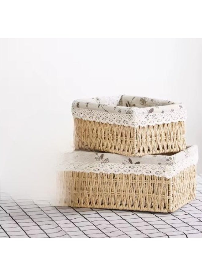 طقم سلات ترتيب وتنظيم قماشية قطعتين بيج - Image 1