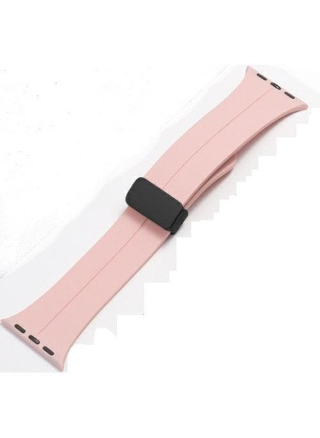 Generic - Reliable Reach For For Apple Watch 49mm Ultra 2 Series 9 D-Shape Magnetic Clasp Silicone Replacement Sport Wristband Band-pink - Image 1