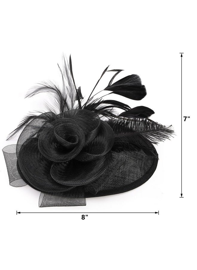DEAYOU - Fascinator Hat Hair Clip Hat For Women Fibre Feather Flower Bowler Small Veil Wedding Party Hat Tea Hat Headpiece For Cocktail Party Black - Image 1