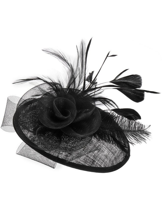 DEAYOU - Fascinator Hat Hair Clip Hat For Women Fibre Feather Flower Bowler Small Veil Wedding Party Hat Tea Hat Headpiece For Cocktail Party Black - Image 1