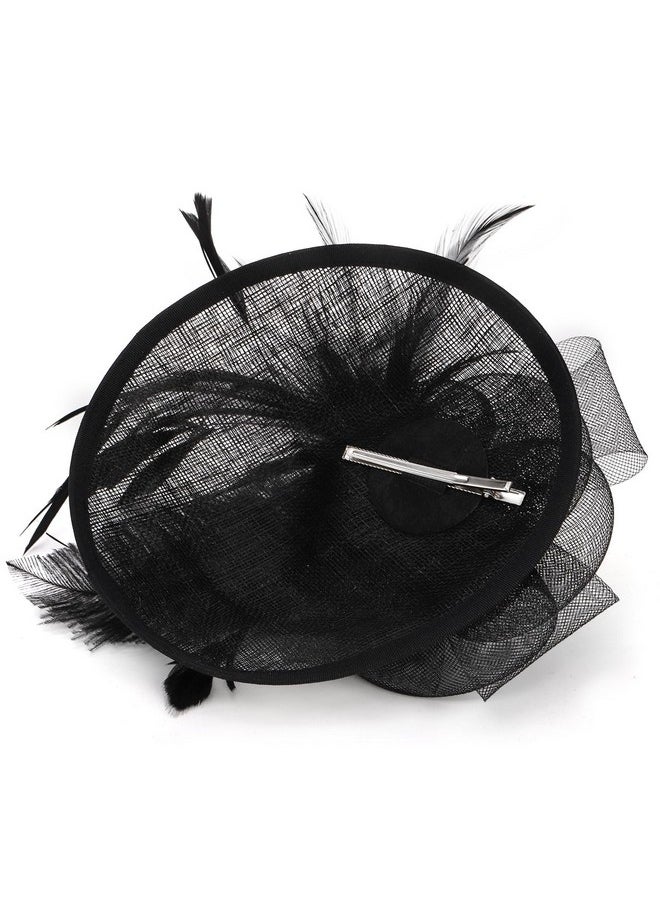 DEAYOU - Fascinator Hat Hair Clip Hat For Women Fibre Feather Flower Bowler Small Veil Wedding Party Hat Tea Hat Headpiece For Cocktail Party Black - Image 1