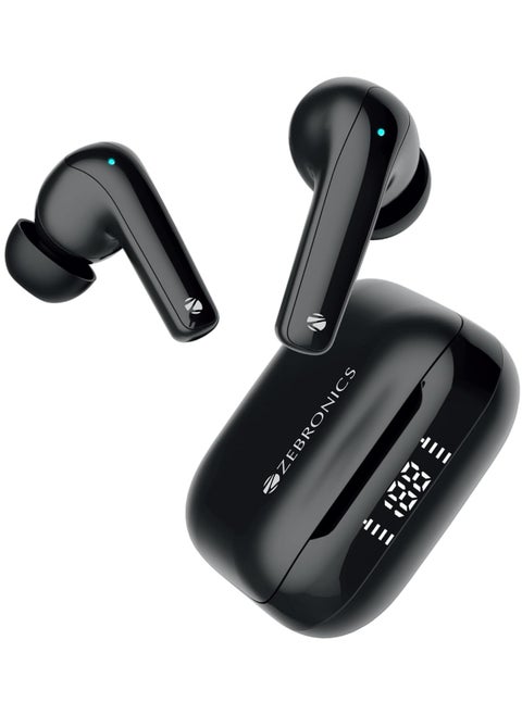 ZEBRONICS PODS K2 In-Ear Wireless Earbuds, Upto 40 Hrs Backup, Dual EQ, Quad MIC ENC, 10mm Bass Drivers, Fast Charging, Bluetooth, Flash Connect, 40ms Low Latency Gaming, LED Battery Indicator (Black)