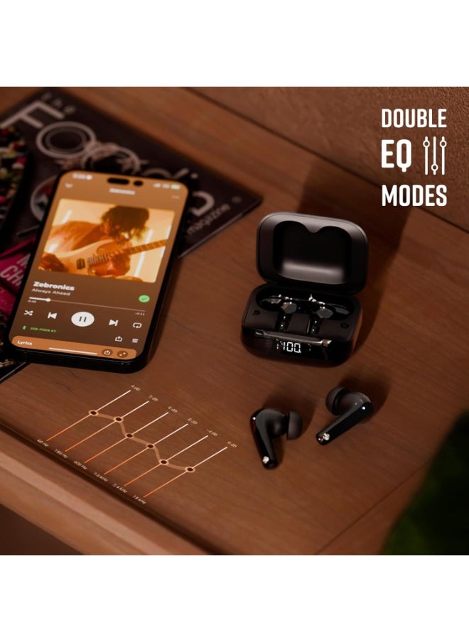 ZEBRONICS - ZEBRONICS PODS K2 In-Ear Wireless Earbuds, Upto 40 Hrs Backup, Dual EQ, Quad MIC ENC, 10mm Bass Drivers, Fast Charging, Bluetooth, Flash Connect, 40ms Low Latency Gaming, LED Battery Indicator (Black) - Image 1