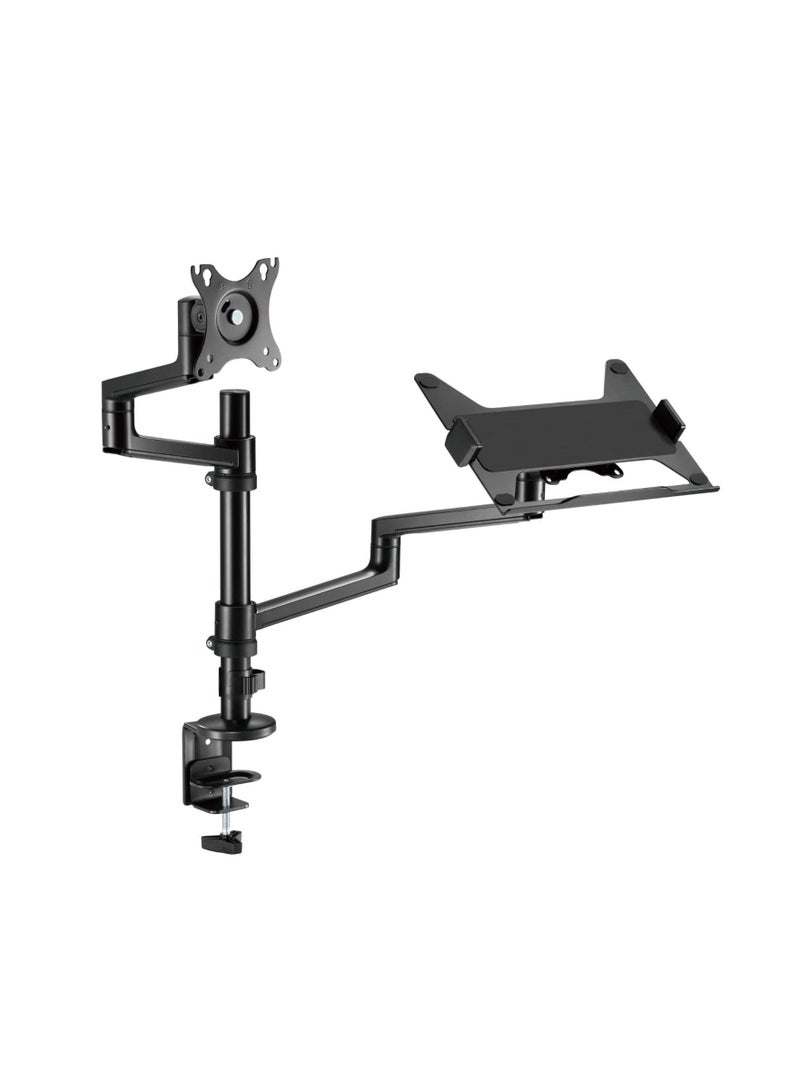Navodesk Control Monitor Arm Model L with Laptop Tray Dual Monitor Stand for 17 to 32 Screens and 11.6 to 17.3 Laptops Ergonomic and Space-Saving Design Dual with Laptop Holder Black - Image 1