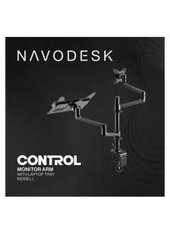 NAVODESK Navodesk Control Monitor Arm Model L with Laptop Tray Dual Monitor Stand for 17 to 32 Screens and 11.6 to 17.3 Laptops Ergonomic and Space-Saving Design Dual with Laptop Holder Black  - Image 5