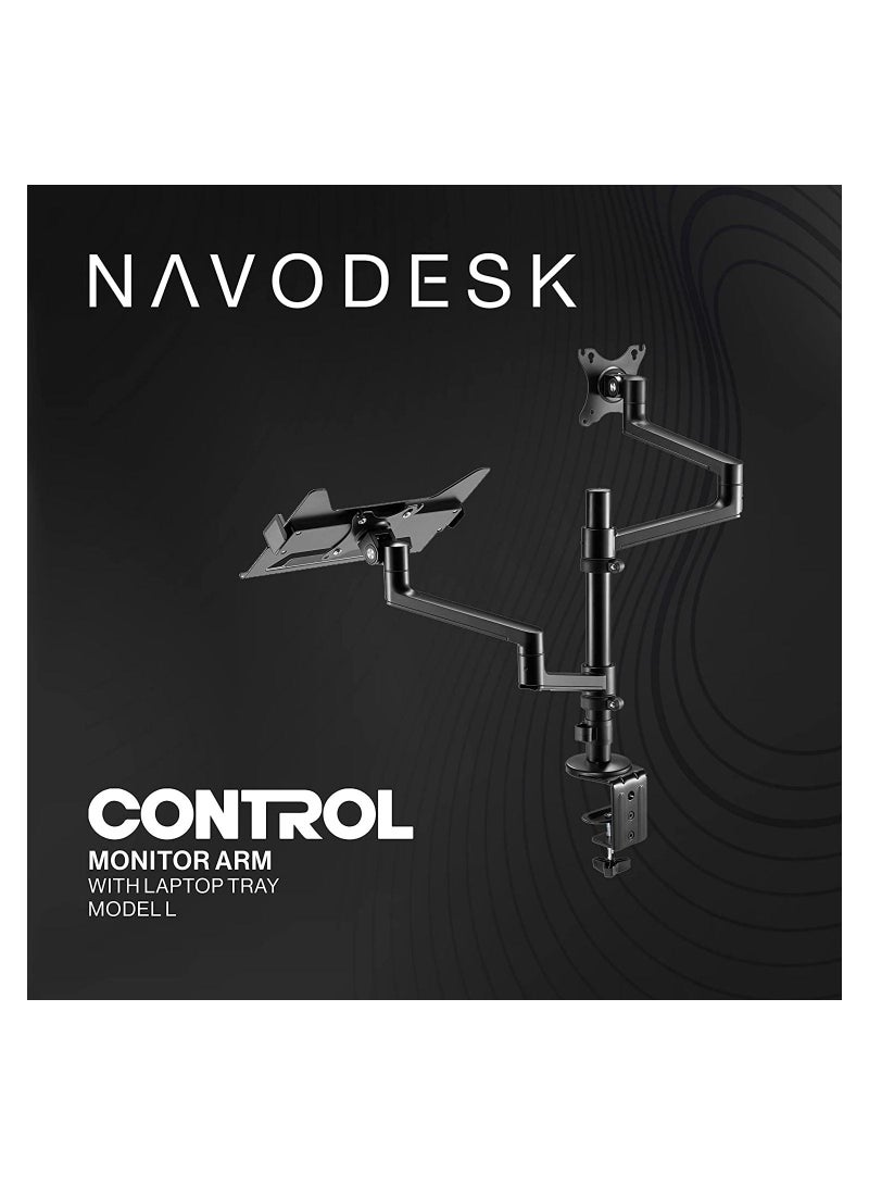 Navodesk Control Monitor Arm Model L with Laptop Tray Dual Monitor Stand for 17 to 32 Screens and 11.6 to 17.3 Laptops Ergonomic and Space-Saving Design Dual with Laptop Holder Black - Image 5