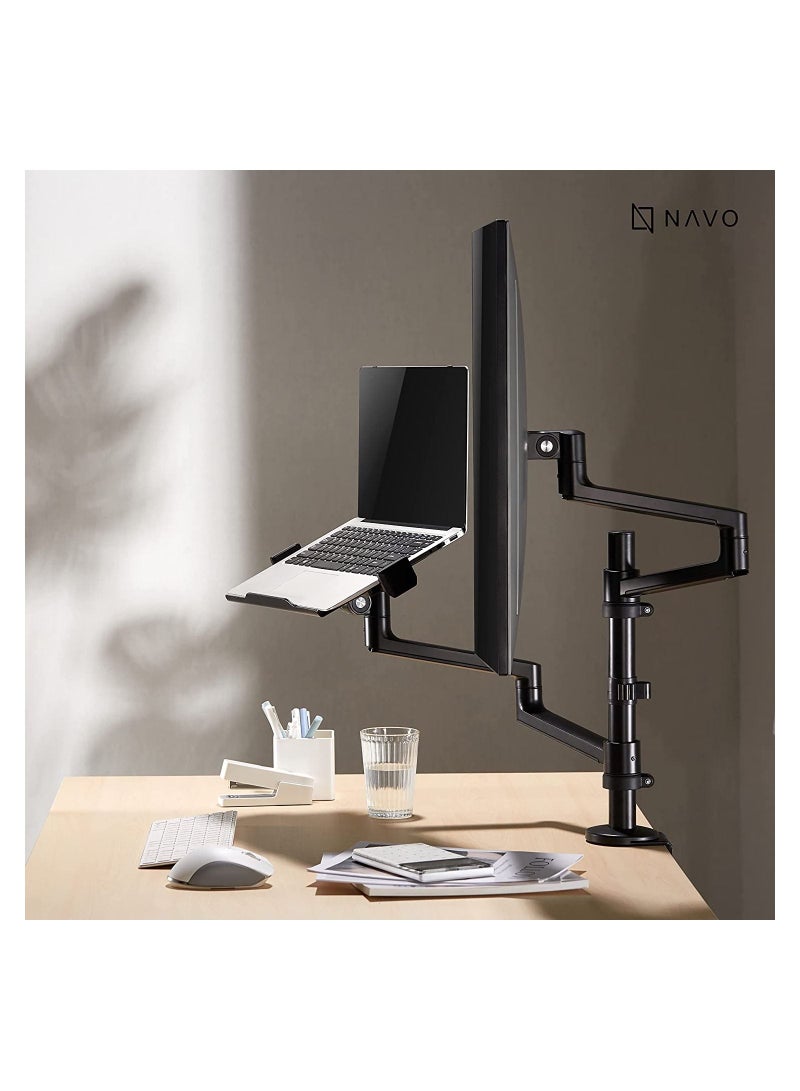 Navodesk Control Monitor Arm Model L with Laptop Tray Dual Monitor Stand for 17 to 32 Screens and 11.6 to 17.3 Laptops Ergonomic and Space-Saving Design Dual with Laptop Holder Black - Image 4