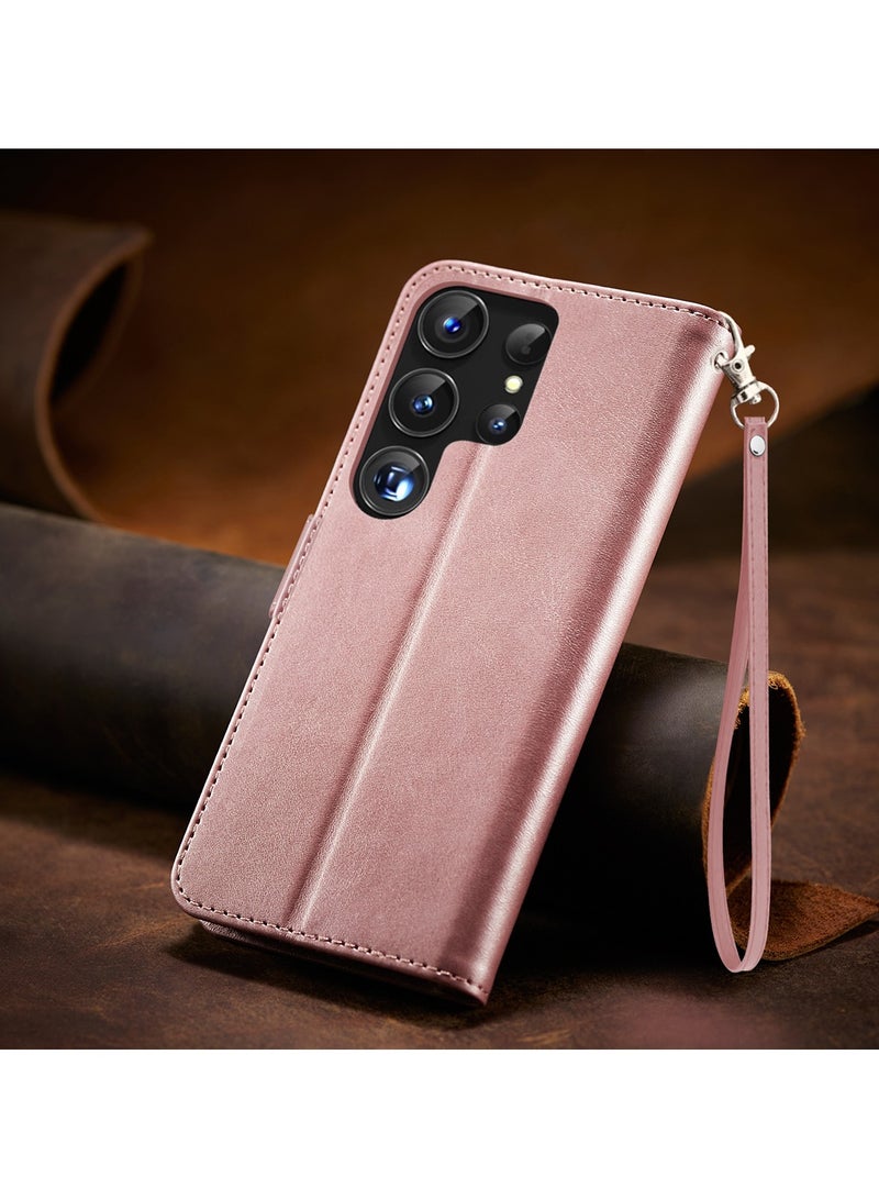 ICARLUS For Samsung Galaxy S24 Ultra Case PU Leather Calf Texture Phone Cover - Pink - Image 2