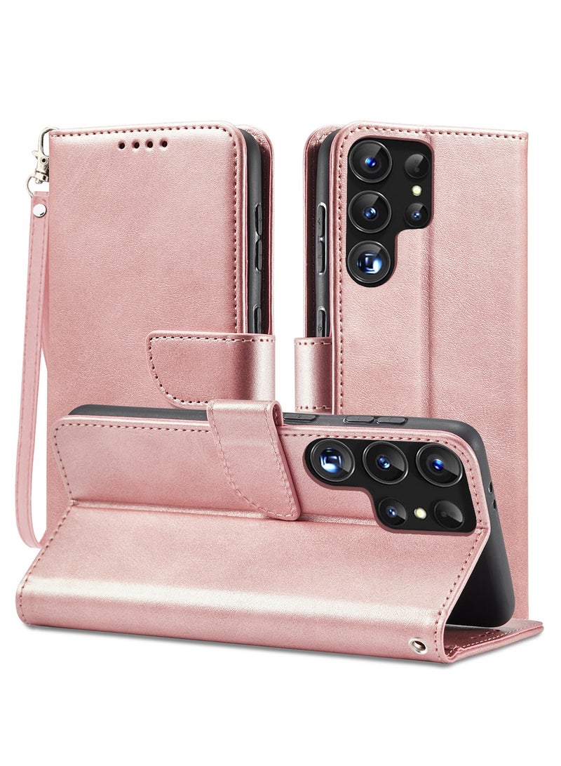 ICARLUS For Samsung Galaxy S24 Ultra Case PU Leather Calf Texture Phone Cover - Pink - Image 1