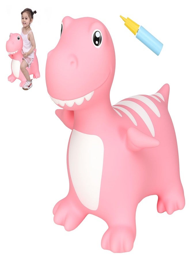 INPANY Bouncy Horse, Dinosaur Hopper Toys, Toddler Bouncing Animal, Dinosaur Party Decorations, Kids Inflatable Ride on Rubber Bouncer, Outdoor Cool Birthday Gift for 2 3 4 Yr Boy Girl Pink - Image 1
