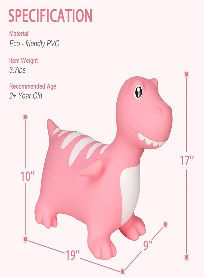 INPANY Bouncy Horse, Dinosaur Hopper Toys, Toddler Bouncing Animal, Dinosaur Party Decorations, Kids Inflatable Ride on Rubber Bouncer, Outdoor Cool Birthday Gift for 2 3 4 Yr Boy Girl Pink - Image 2