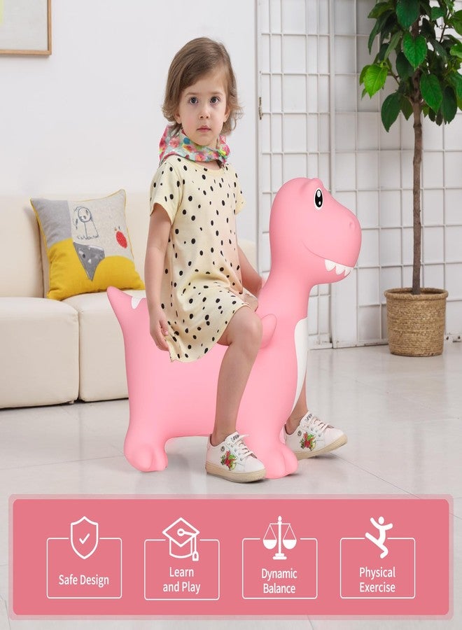 INPANY Bouncy Horse, Dinosaur Hopper Toys, Toddler Bouncing Animal, Dinosaur Party Decorations, Kids Inflatable Ride on Rubber Bouncer, Outdoor Cool Birthday Gift for 2 3 4 Yr Boy Girl Pink - Image 5
