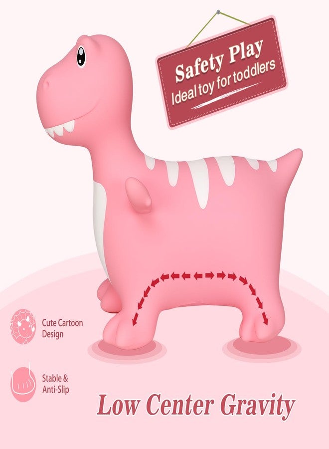INPANY Bouncy Horse, Dinosaur Hopper Toys, Toddler Bouncing Animal, Dinosaur Party Decorations, Kids Inflatable Ride on Rubber Bouncer, Outdoor Cool Birthday Gift for 2 3 4 Yr Boy Girl Pink - Image 3