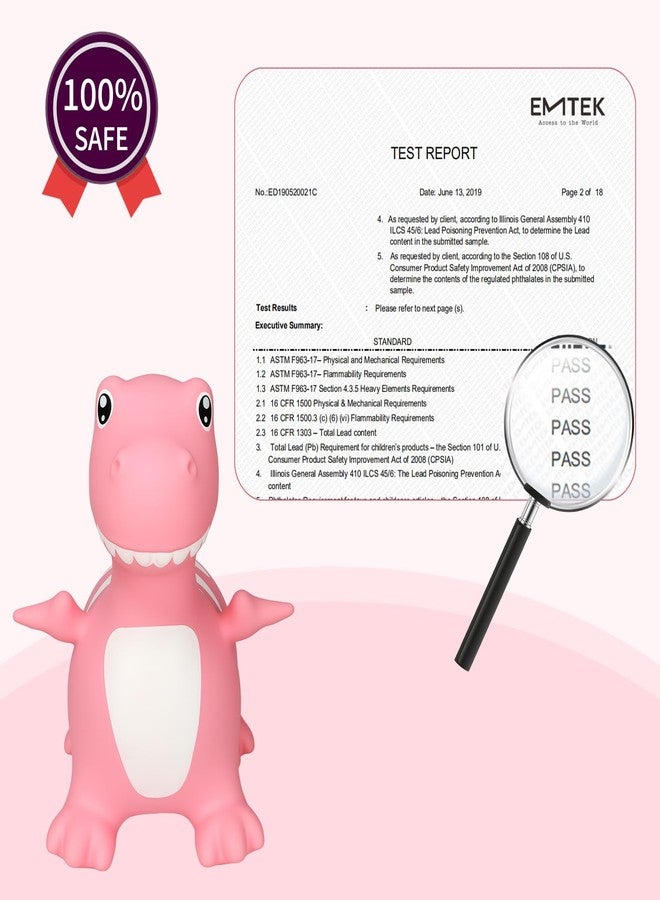 INPANY Bouncy Horse, Dinosaur Hopper Toys, Toddler Bouncing Animal, Dinosaur Party Decorations, Kids Inflatable Ride on Rubber Bouncer, Outdoor Cool Birthday Gift for 2 3 4 Yr Boy Girl Pink - Image 4