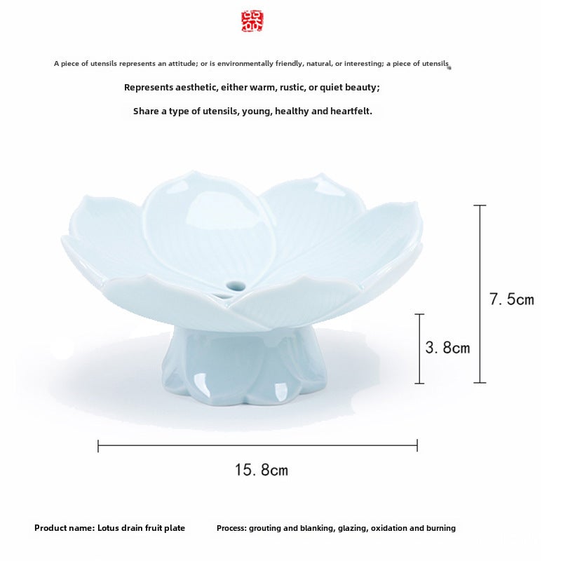 Drainable Ceramic High-foot Lotus Fruit Plate Creative Dried Fruit Plate Fruit Plate Chinese Tray Refreshment Tray Household Living RoomLotus Drain Fruit Plate-Pink Green Lotus Drain Fruit Plate-Pink Green 