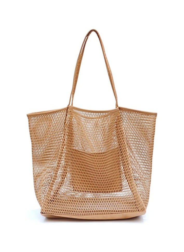 Woven Tote Bag, Large Tote Bag Lightweight Foldable Beach Tote with Zipper Pocket for Women Vacation Beach Pool Trip  - Image 1