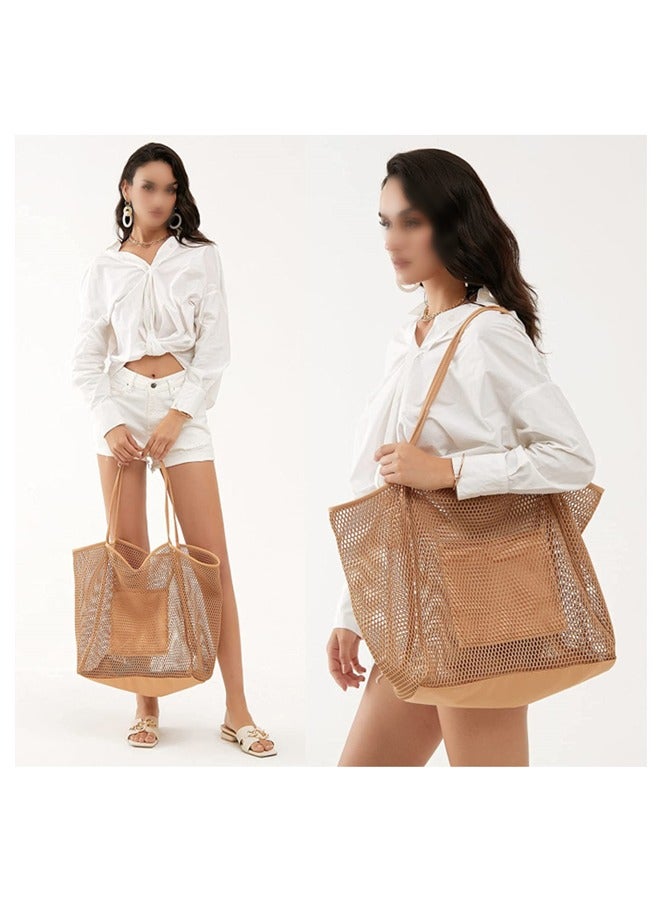 Woven Tote Bag, Large Tote Bag Lightweight Foldable Beach Tote with Zipper Pocket for Women Vacation Beach Pool Trip  - Image 5