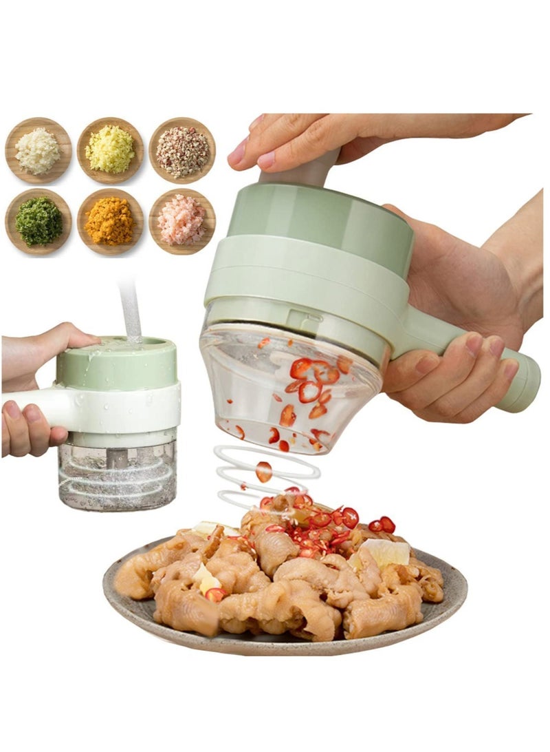 ELTRAZONE مجموعة قاطعة الخضار الكهربائية المحمولة 4 في 1، مفرمة الخضار، قطاعة الثوم، مفرمة البصل، مفرمة الطعام الكهربائية، قطاعة الطعام الصغيرة والمفرمة. - Image 1