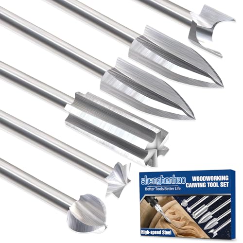 shengbenhao Wood Carving Bits for Dremel Rotary Tools, 6 Pcs Wood Carving Drill Bits Set, 1/8” Shank Rotary Tool Bits for DIY Woodworking Carving Engraving Grinding Drilling Micro Sculpture - Image 1