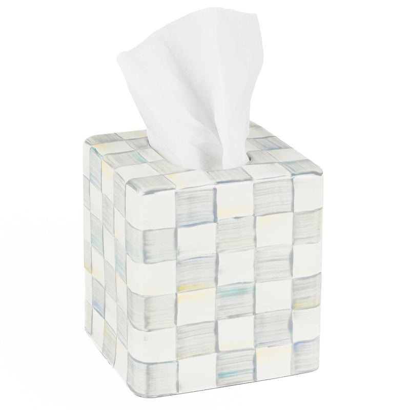 MACKENZIECHILDS TissueBox Cover Tissue Holder for Home Decor GrayandWhite Sterling Check Square