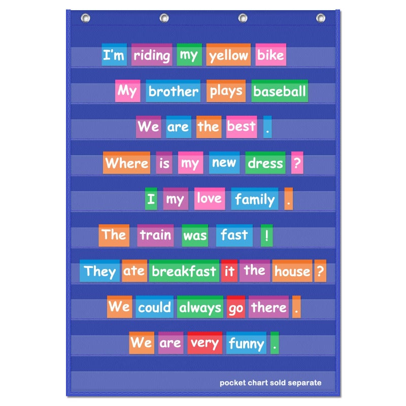 EAMAY Standard Pocket Charts, Clear 10 Pocket Chart for Teacher Lessons in a Classroom or Home Use â€“ Fits Standard 3â€ Sentence Strips and Word Cards, Blue - Image 1
