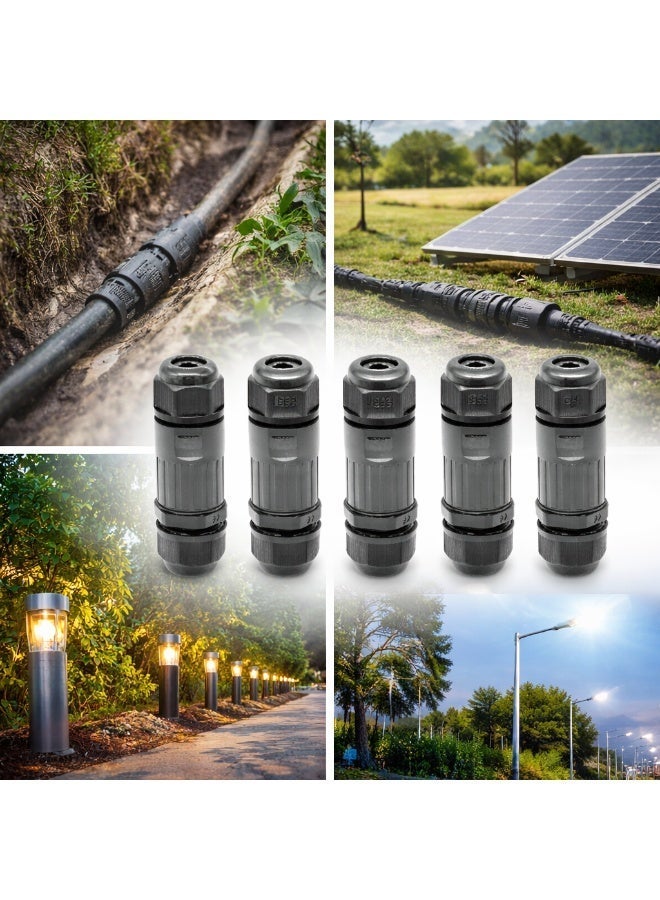 CZEN ELECTRIC CZEN IP68 Waterproof Inline Connector M25 (1.5–4.0 mm²), 3-Core 3-Pole Cable Connector, Weatherproof Cable Joint for Outdoor, Solar, Garden, LED & Underground Wiring (Pack of 5) - Image 2