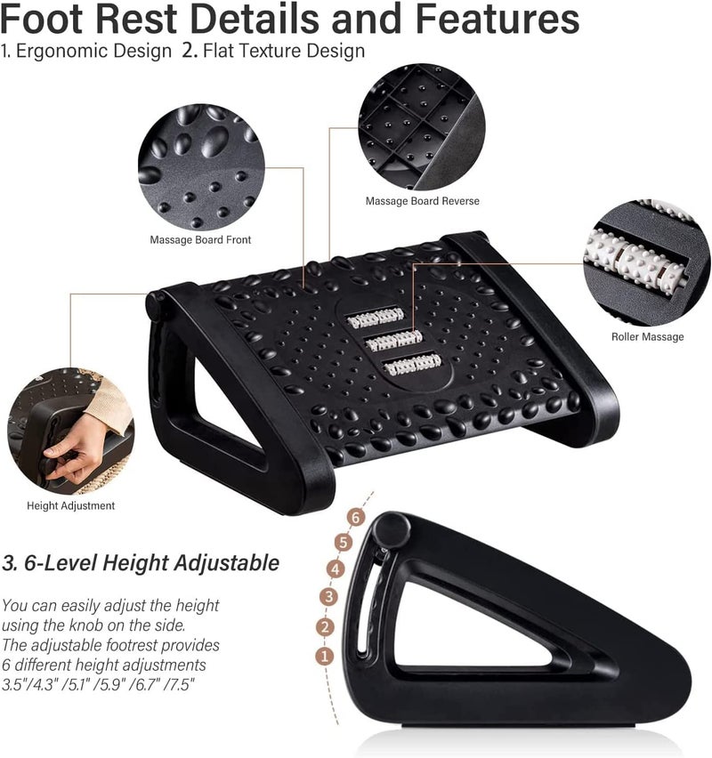 Hidak Foot Rest for Under Desk at Work Footrest for Desk at Work with Massage Surface Pressure Relief Adjustable Height Ergonomic Foot stool for Home Office Desk Black - Image 4