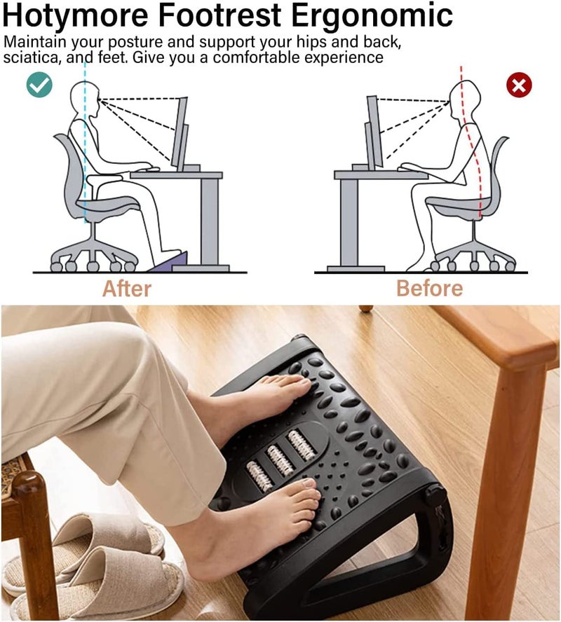 Hidak Foot Rest for Under Desk at Work Footrest for Desk at Work with Massage Surface Pressure Relief Adjustable Height Ergonomic Foot stool for Home Office Desk Black - Image 5