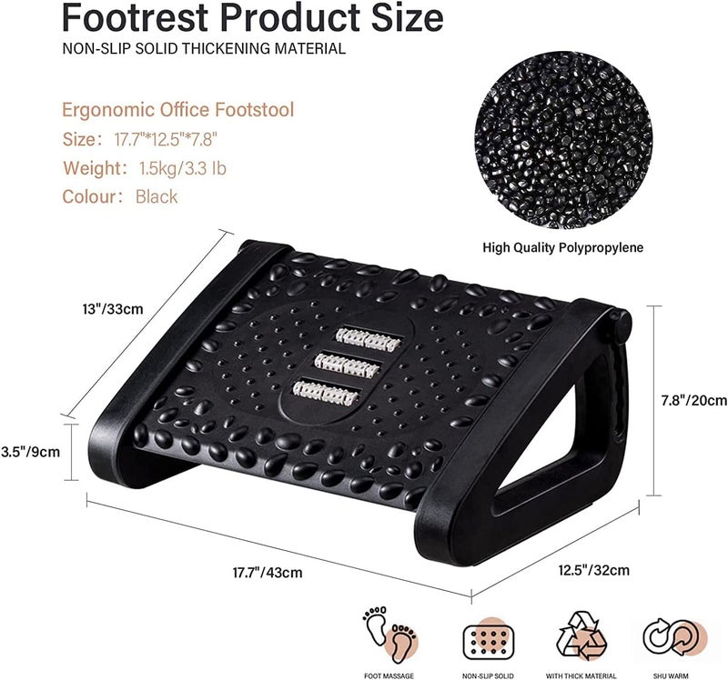 Hidak Foot Rest for Under Desk at Work Footrest for Desk at Work with Massage Surface Pressure Relief Adjustable Height Ergonomic Foot stool for Home Office Desk Black - Image 3