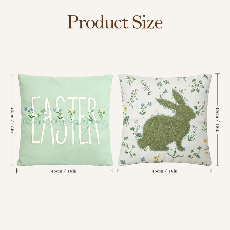 DN DECONATION Easter Pillow Covers 18x18 Inch, Spring Throw Pillow Covers Set of 2, Farmhouse Decorative Lumbar Pillows Case for Couch, Sofa, Living Room, Easter Home Green Bunny Decor - Image 2