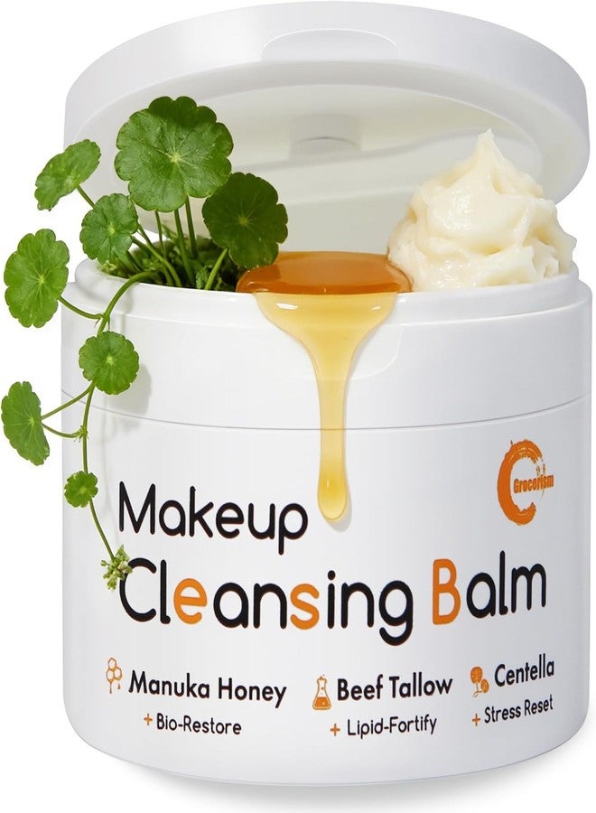 Grocerism Cleansing Balm Makeup Remover, Manuka Honey & Grass-Fed Tallow with Soothing Cica (Centella), Melts Waterproof Mascara & SPF, Non-Comedogenic for Sensitive Dry Skin & Eyes, 3.53 Oz - Image 1