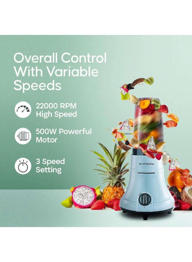 لونج واي Longway Sage 500 Watt Juicer Mixer Grinder with 2 Jars for Grinding, Mixing, Juicing with Powerful Motor | 1 Year Warranty | (Gray & Black, 2 Jars) - Image 5