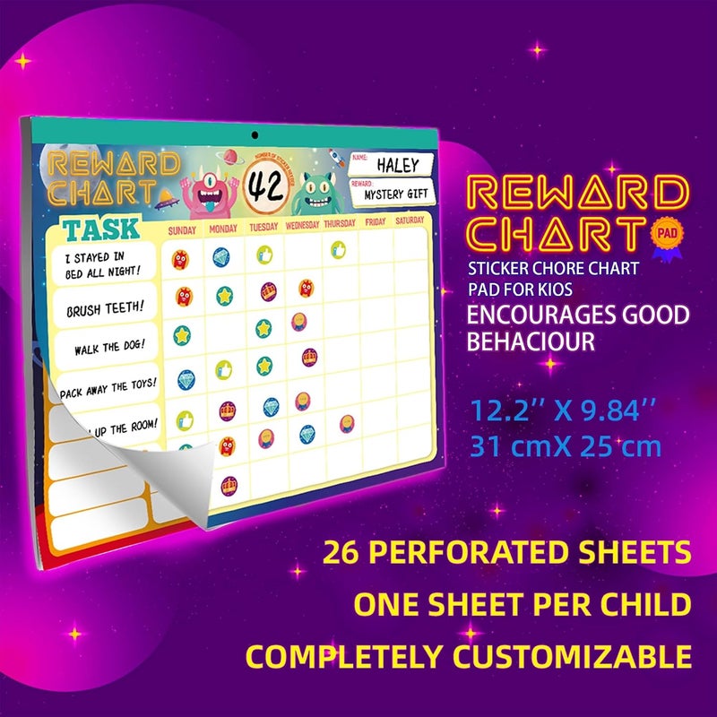 Azonee Kids Behavior Reward Chart with 26 Chore Charts & 2280 Stickers - Motivate Responsibility & Good Habits Family Planner, Educational Routine Behavior Chart, White Board Wall for Home Office - Image 4