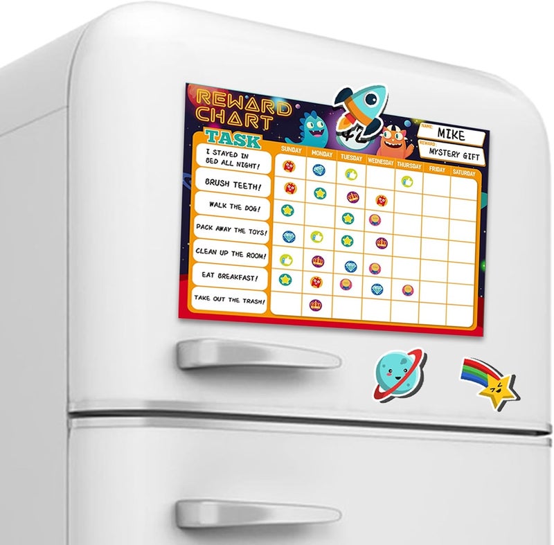 Azonee Kids Behavior Reward Chart with 26 Chore Charts & 2280 Stickers - Motivate Responsibility & Good Habits Family Planner, Educational Routine Behavior Chart, White Board Wall for Home Office - Image 1