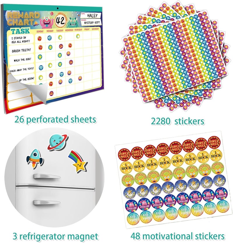 Azonee Kids Behavior Reward Chart with 26 Chore Charts & 2280 Stickers - Motivate Responsibility & Good Habits Family Planner, Educational Routine Behavior Chart, White Board Wall for Home Office - Image 5