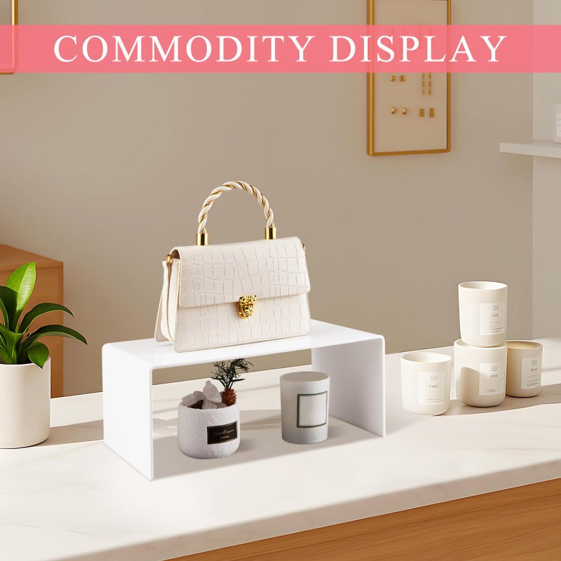 RattanView 2 Pcs 14 Inch Large Acrylic Risers Display Stands 5 mm Thick Acrylic Shelf Riser Showcase for Collectibles Jewelry Cupcakes Food Figures Perfume Cabinet (White) - Image 4
