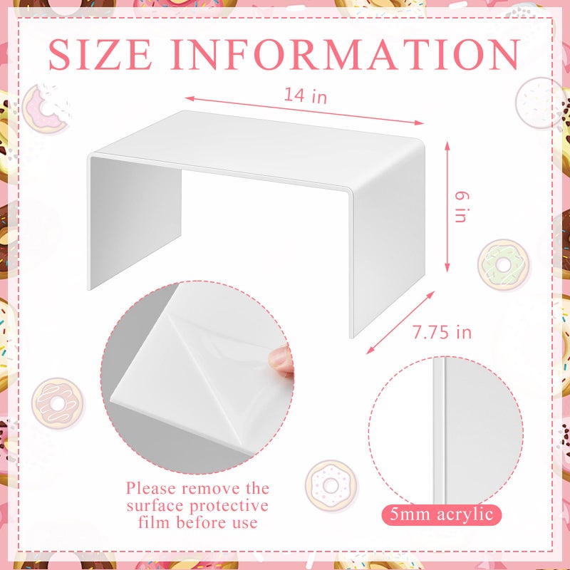 RattanView 2 Pcs 14 Inch Large Acrylic Risers Display Stands 5 mm Thick Acrylic Shelf Riser Showcase for Collectibles Jewelry Cupcakes Food Figures Perfume Cabinet (White) - Image 2